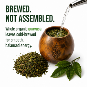 Whole organic guayusa leaves cold-brewed for smooth, balanced plant energy.